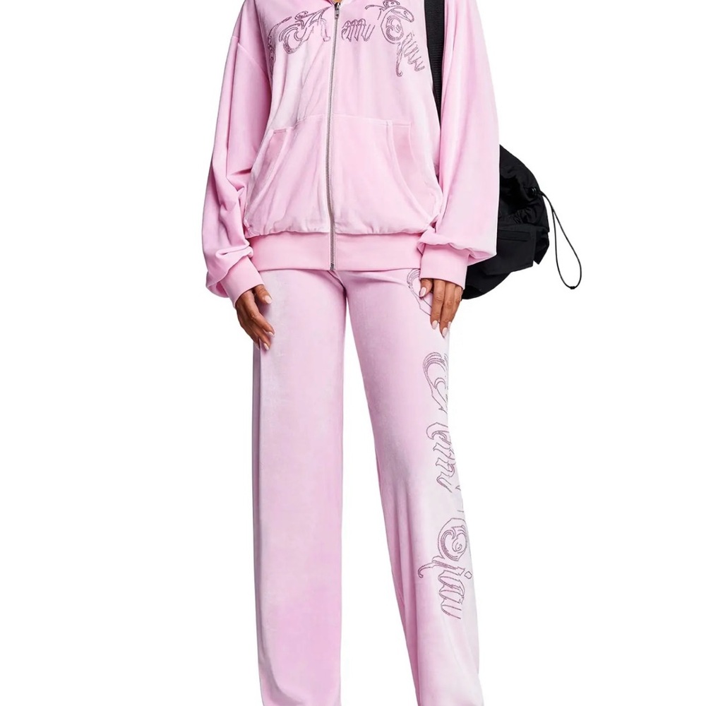 I AM GIA Pink Velour jacket with Graphic Design